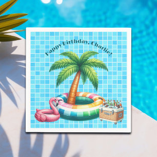 Palm Trees Pool Party Flamingo Birthday Party Napkin