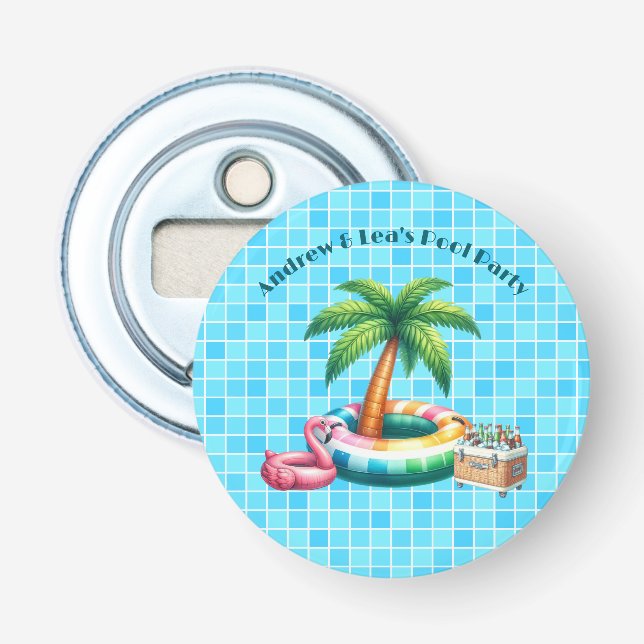 Palm Trees Pool Party Flamingo Bottle Opener (Front)