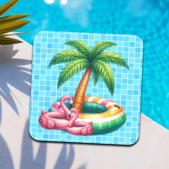 Palm Trees Pool Party Flamingo Coaster (Creator Uploaded)