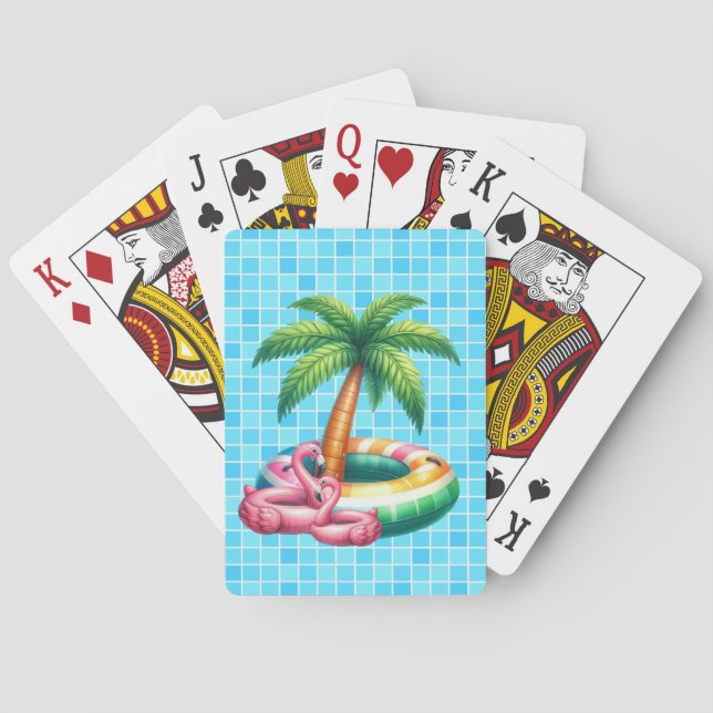 Palm Trees Pool Party Flamingo Playing Cards (Back)