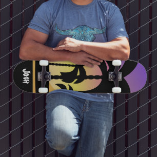 Palm Trees Purple Black Pattern Skateboard