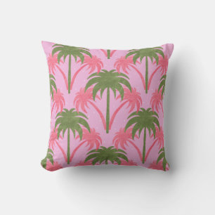 Palm Trees Retro Texture Pink Green Throw Pillow