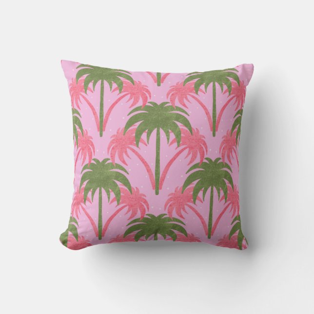 Palm Trees Retro Texture Pink Green Throw Pillow (Front)