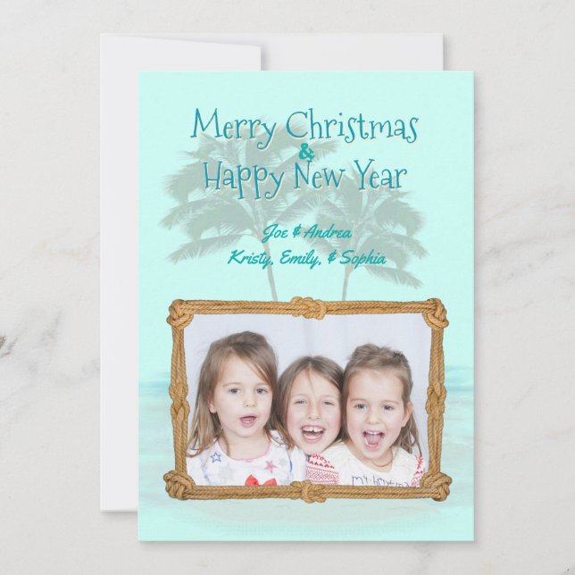 Palm Trees Rope Frame Christmas Photo Flat card (Front)