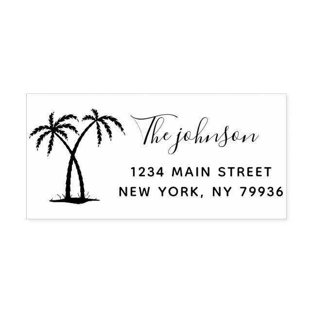 Palm Trees Script Family Name Return Address Rubber Stamp (Imprint)