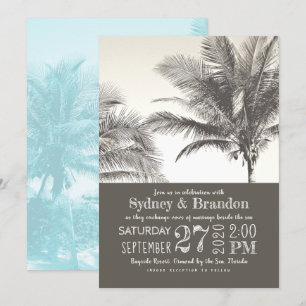 Palm Trees Sepia Typographie Faire-part de mariage