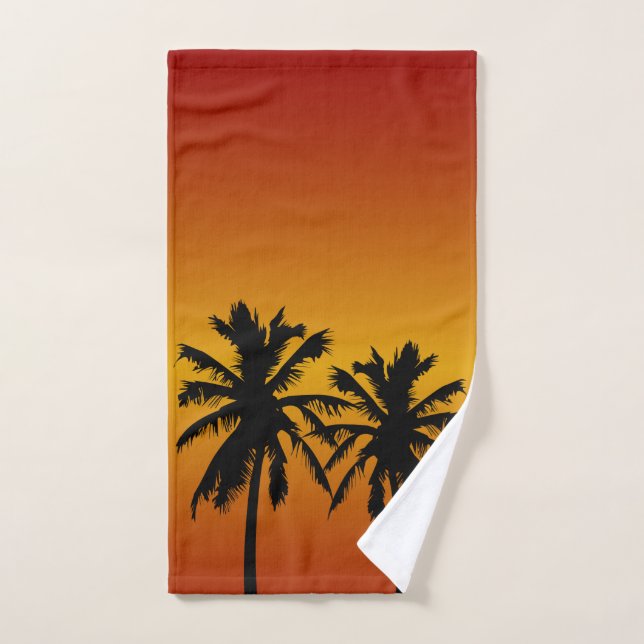 Palm Trees Silhouette In Orange Sunset Hand Towel (Hand Towel)