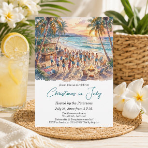 Palm Trees String Lights Party Christmas in July  Invitation