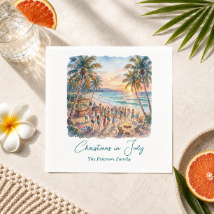 Palm Trees String Lights Party Christmas in July Napkin