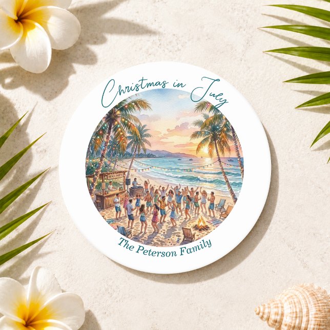 Palm Trees String Lights Party Christmas in July  Round Paper Coaster (Creator Uploaded)