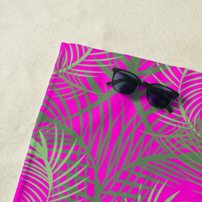 Palm Trees Summer Tropical Neon Beach Towel (In Situ)