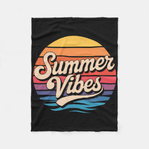 Palm Trees Summer Vibes Retro Surf Sunset Beach Fleece Blanket