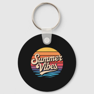 Palm Trees Summer Vibes Retro Surf Sunset Beach Keychain