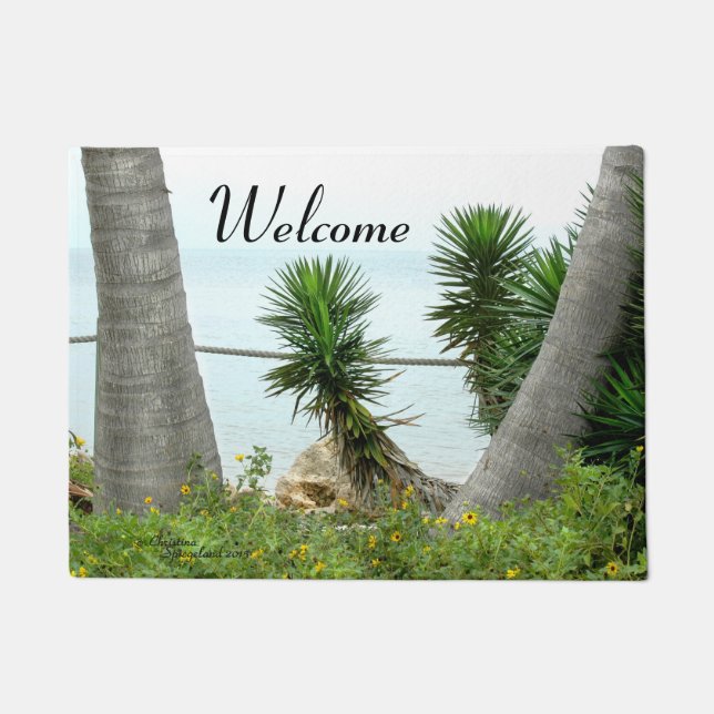 Palm trees Sunflowers Welcome Doormat (Front)
