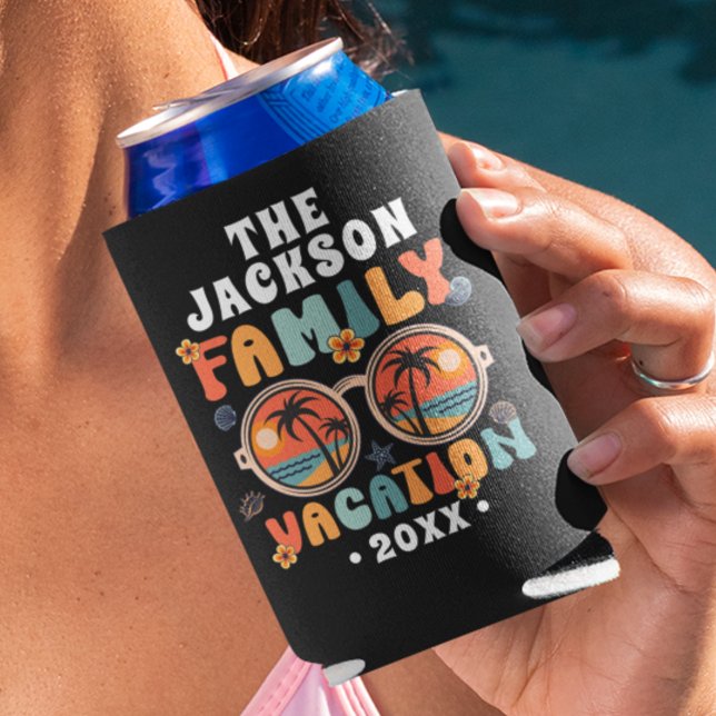 Palm trees sunglasses retro family vacation groovy can cooler (Creator Uploaded)