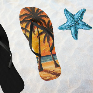 Palm Trees Sunset  Flip Flops