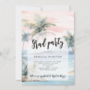 palm trees sunset graduation party invitation