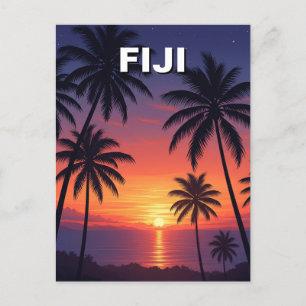 Palm Trees Sunset in Fiji Postcard
