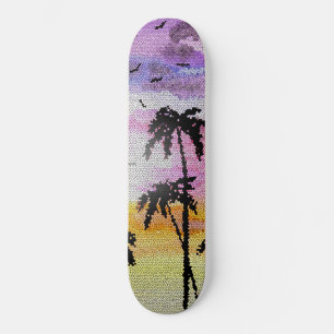 Palm Trees Sunset Mosaic Skateboard