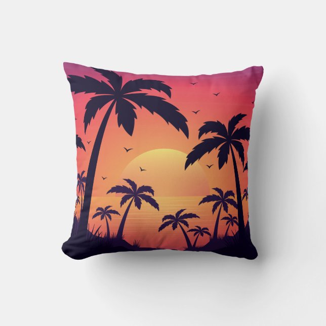 Palm Trees Sunset Sunset Ceramic Ornament Throw Pillow (Front)