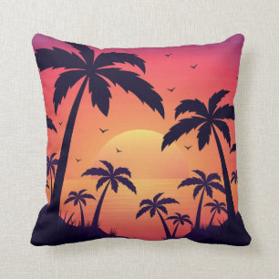 Palm Trees Sunset Sunset Ceramic Ornament Throw Pillow