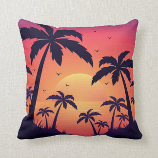 Palm Trees Sunset Sunset Ceramic Ornament Throw Pillow