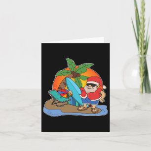 Palm Trees Sunset Surfing Santa Funny Christmas In Card