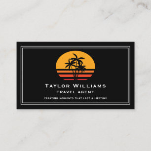 Palm Trees Sunset Tropical Beach Fun Travel Agent Business Card