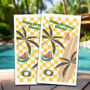 Palm Trees Surfboard Checkered Summer Party Napkin