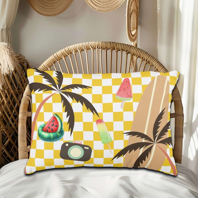 Palm Trees Surfboard Chequered Summer  Accent Pillow (Creator Uploaded)