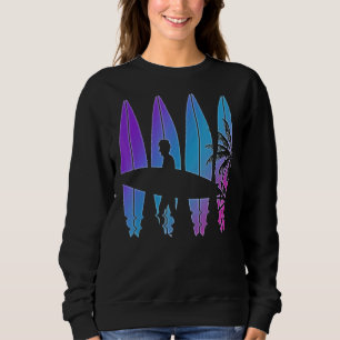 Palm Trees Surfer Synthwave Surfboard Vaporwave Su Sweatshirt