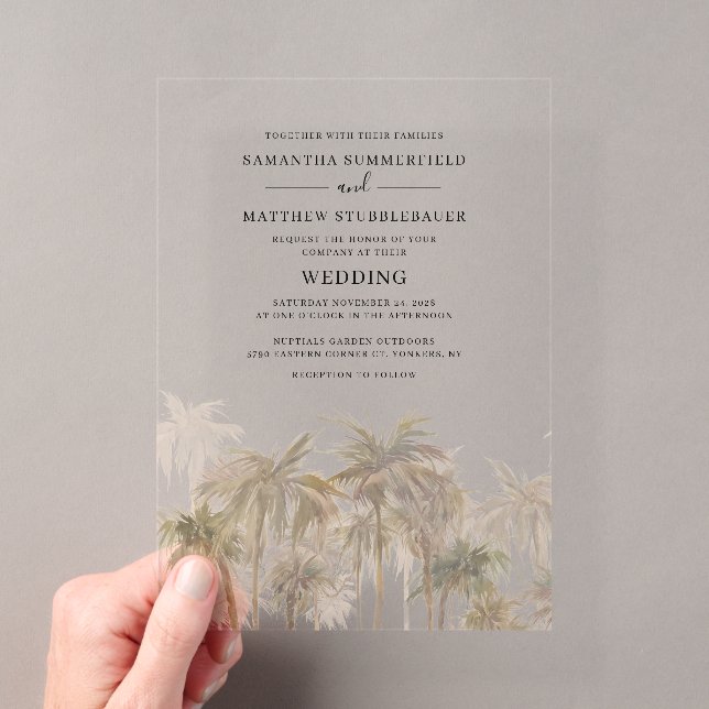 Palm Trees Tropical Beach Wedding Acrylic Invitations (Insitu (Handheld))