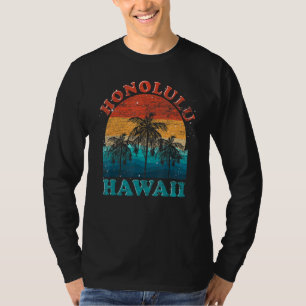 Palm Trees Tropical Hawaiian Beach Honolulu Retro T-Shirt