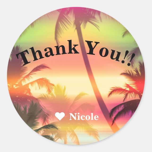 Palm Trees Tropical Heat Beach Party Luau Favour Classic Round Sticker (Front)