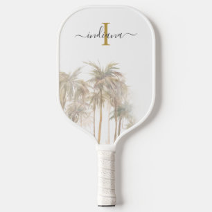 Palm Trees Tropical Monogram Name Script Pickleball Paddle