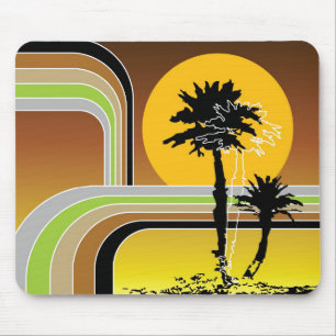 Palm Trees Tropical Retro Beach Sunset Stripes Mod Mouse Pad