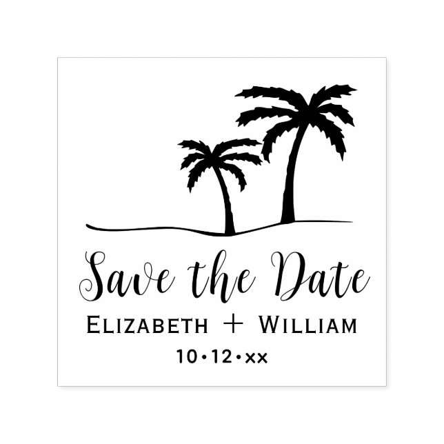 Palm Trees Tropical Save the Date Name Date Self-inking Stamp (Design)