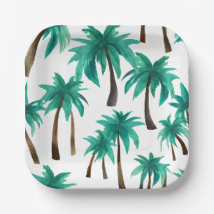 Palm Trees Tropical Watercolor Paper Plate