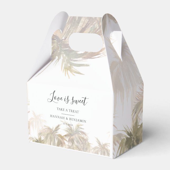 Palm Trees Tropical Watercolor Script Wedding Favor Box (Front Side)