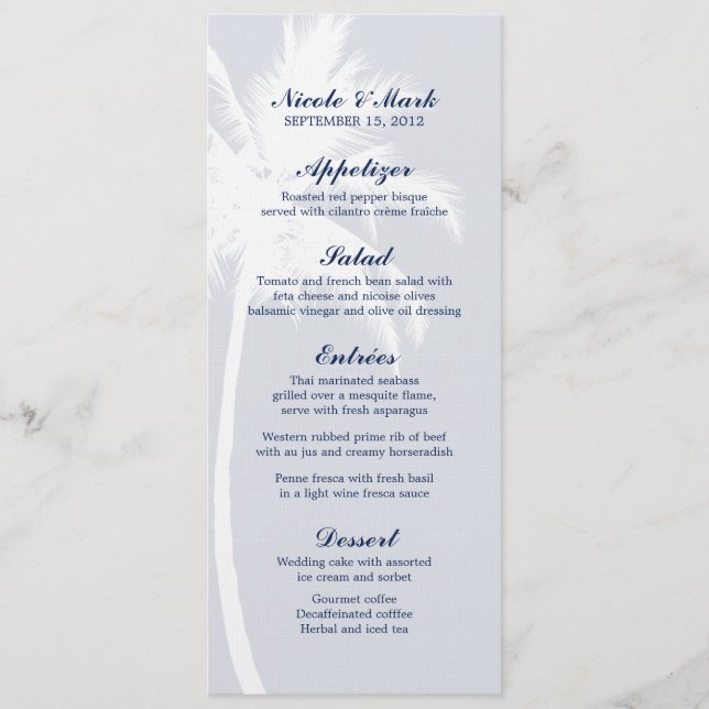 Palm Trees Tropical Wedding Menu Cards (Front)