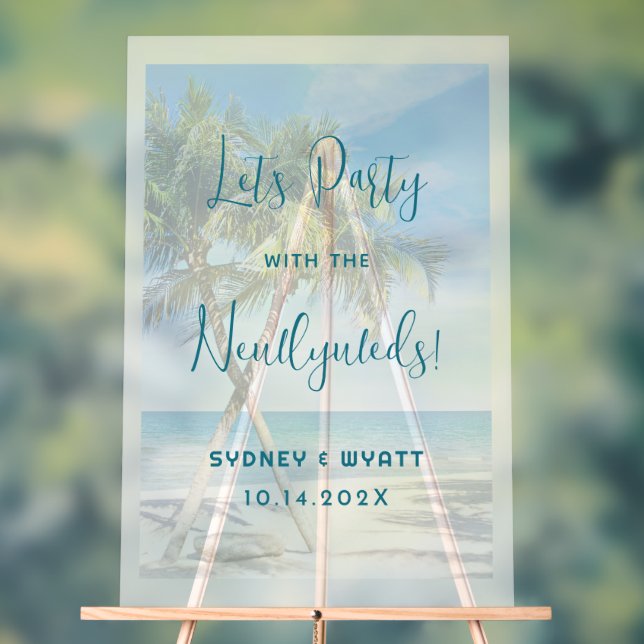 Palm Trees Tropical Wedding Reception Welcome Acrylic Sign (Neutral)