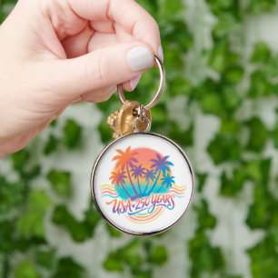 Palm Trees USA 250 Years Patriotic Desert Sunrise Keychain
