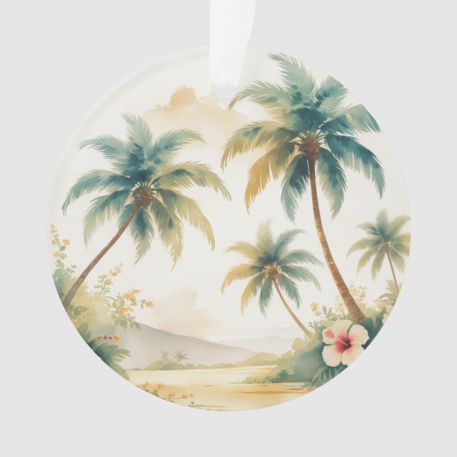 Palm Trees Vintage Style Hawaiian Travel Ornament (Front)