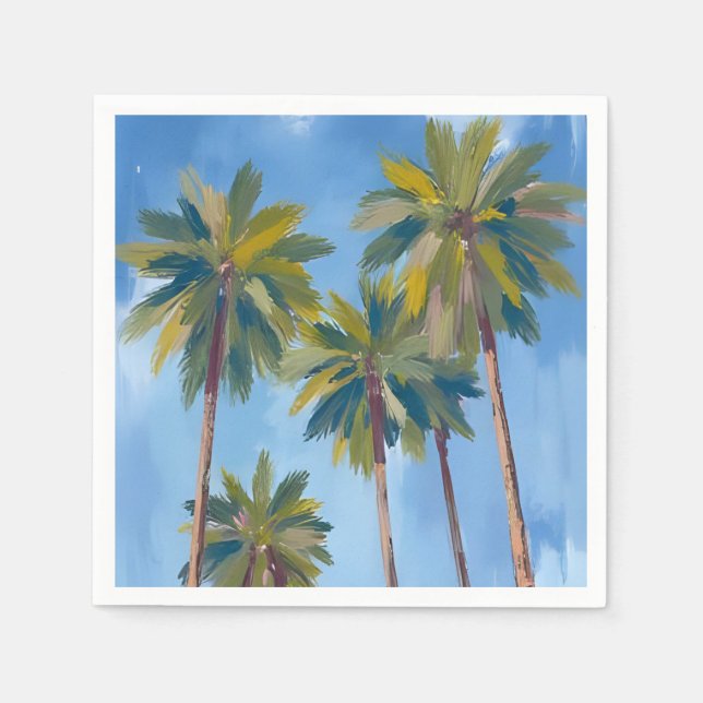 Palm Trees Watercolor Art Tropical Napkin (Front)