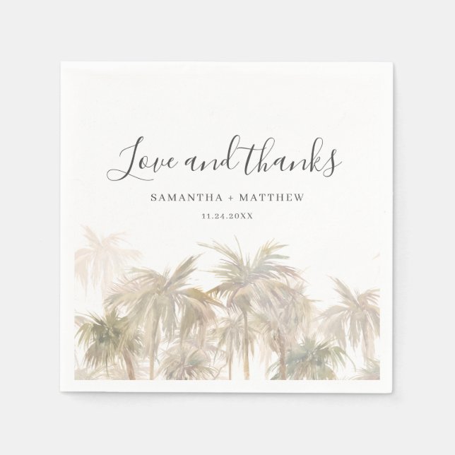 Palm Trees Watercolor Coastal Wedding Napkin (Front)
