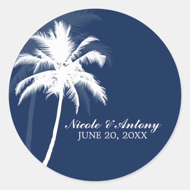 Palm Trees Wedding Classic Round Sticker (Front)