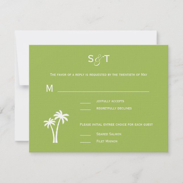 Palm Trees Wedding RSVP Card - Lime (Front)