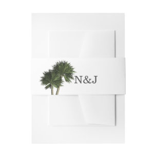 Palm Trees White Elegant Simple Tropical Wedding Invitation Belly Band