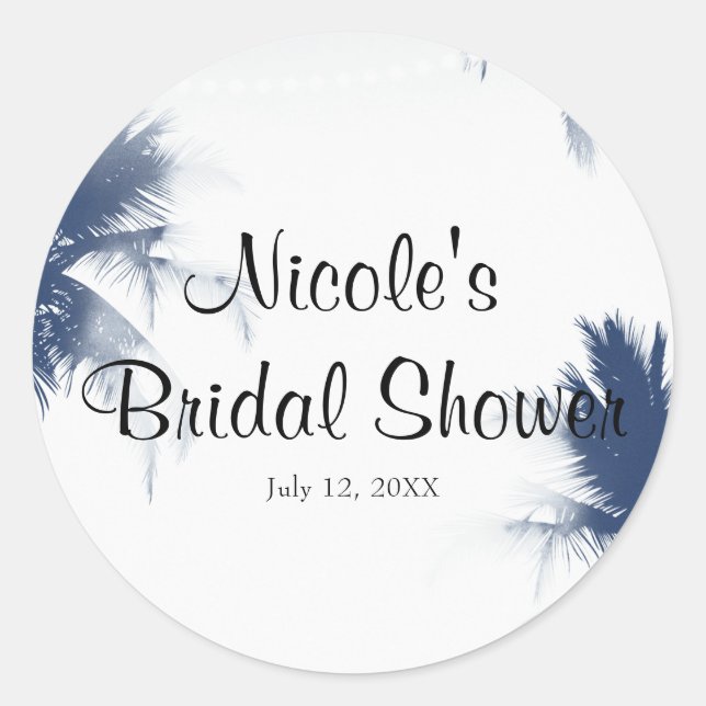 Palm Trees White Glamour Chic Modern Tropical Classic Round Sticker (Front)