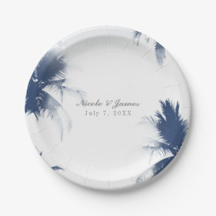 Palm Trees White Glamour Chic Modern Tropical Paper Plate
